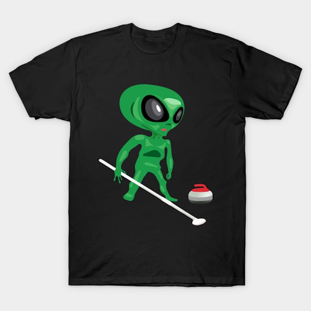 Curling Alien Funny Wintersport T-Shirt by pbng80